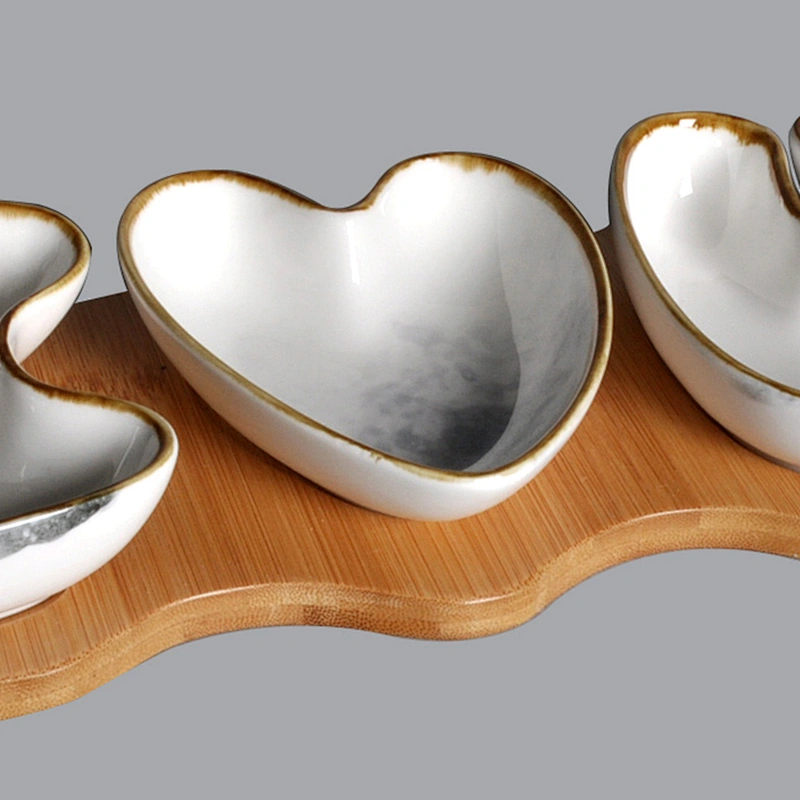 glazed ceramic IVU porcelain appetizer dessert sauce saucer tapas snack dish with wood tray