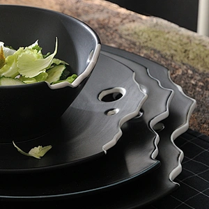 wholesale unique shape glazed matt black ceramic dinner plates for restaurant