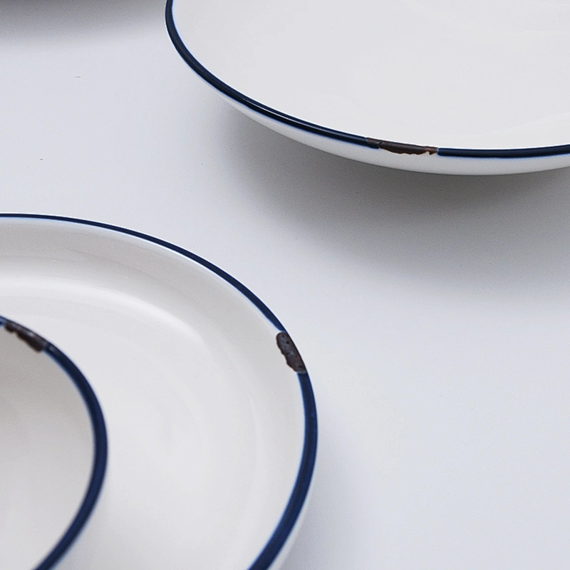 Wholesale Modern Blue Edge White Tableware Hotel Catering Dinnerware Set