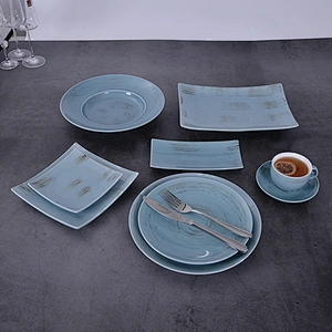 Hotel Plates Dishes Dinner Long Plates Blue On-glazed  Ceramic Rectangular Serving Plates