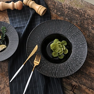 Royal Ware black restaurant matte black ceramic dinner plate