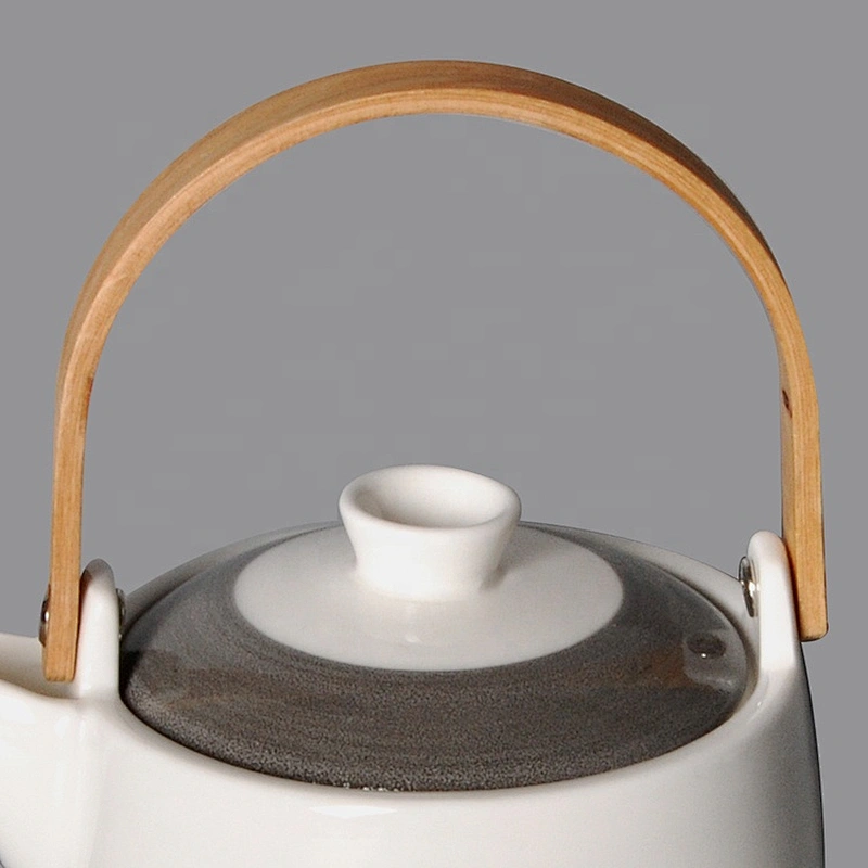 wholesale retro porcelain ceramic japanese style tea pot with wood handle