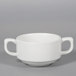 manufacturer cheap hotel restaurant white ceramic soup cup with handles