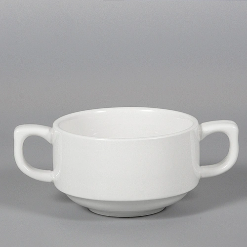 manufacturer cheap hotel restaurant white ceramic soup cup with handles