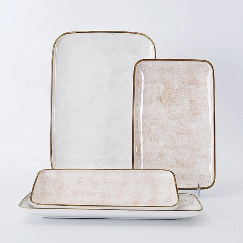 Nordic Restaurant Porcelain Flat Rectangular Ceramic Plates for Dessert Fruit Sushi
