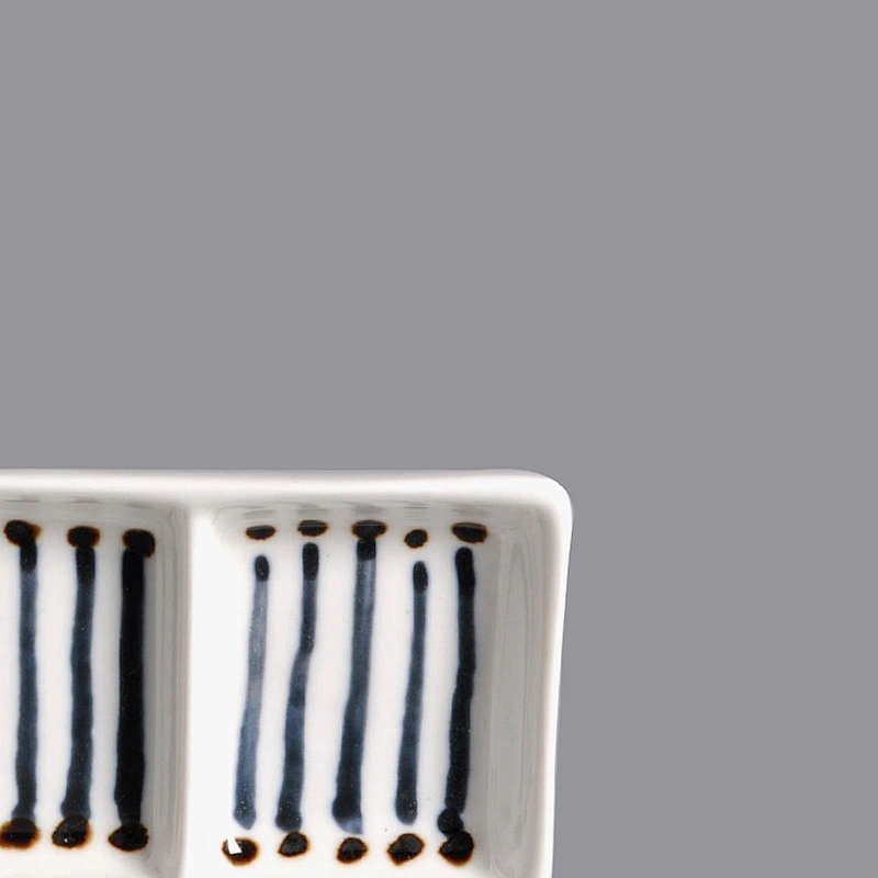 wholesale blank white blue small 3 compartment divided ceramic sushi soy sauce dish plate