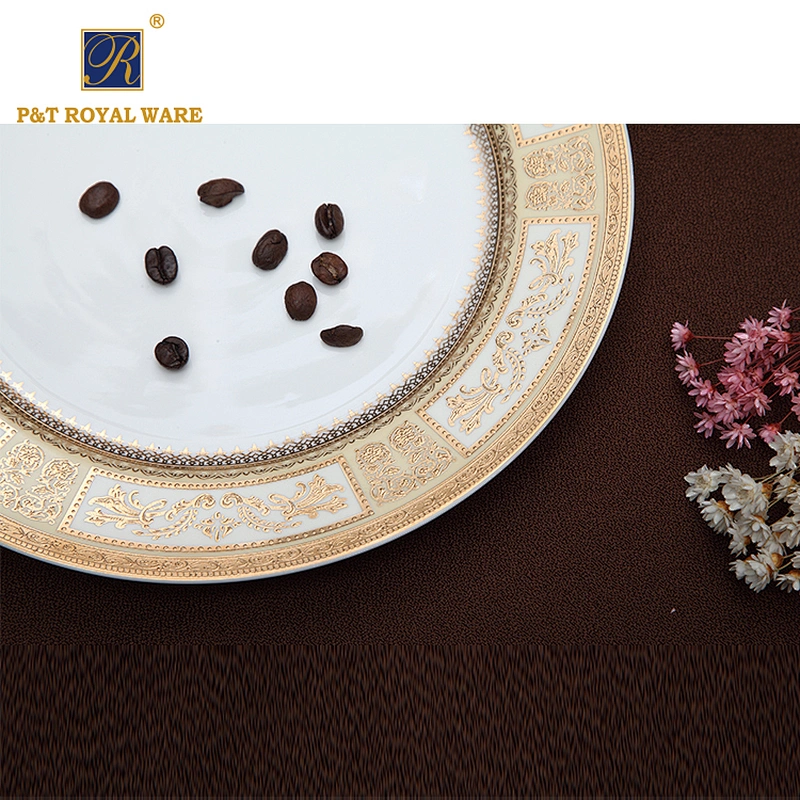 P&T Royal Ware Popular Design Bone China Decal Gold Dishes Plates for Dinner