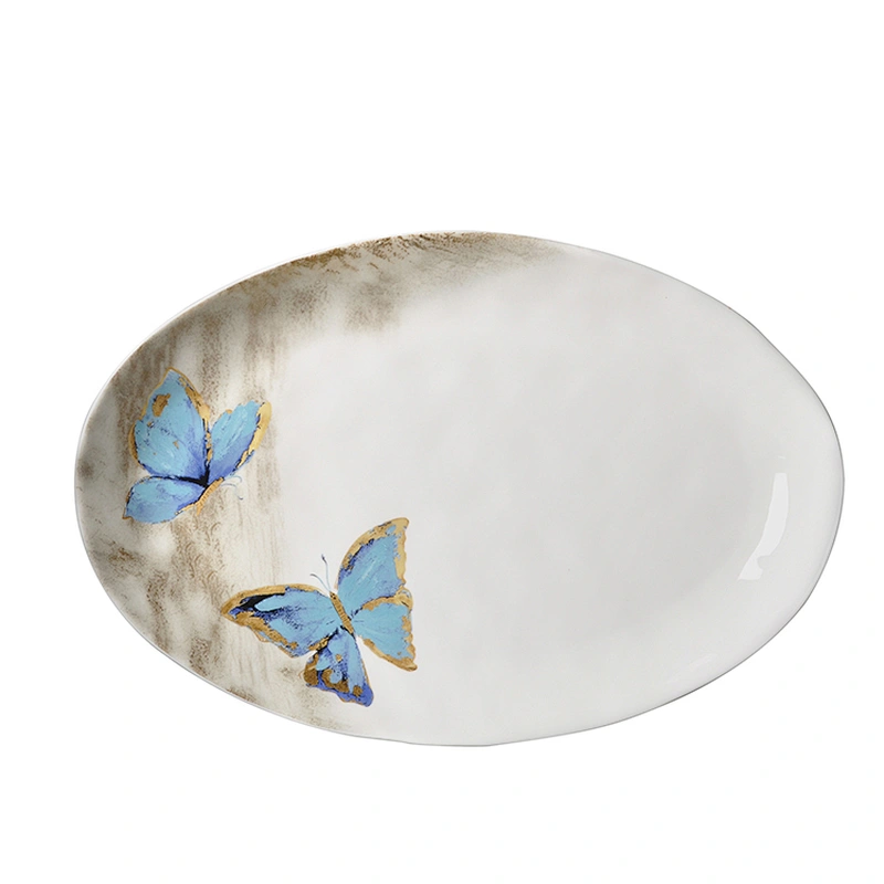 P&T  Hotel Vibrant Glazes Oval Plate, China Restaurant Porcelain Dinnerware