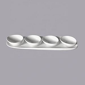 white glazed restaurant long oval ceramic porcelain strip Plate with dessert Snack bowl