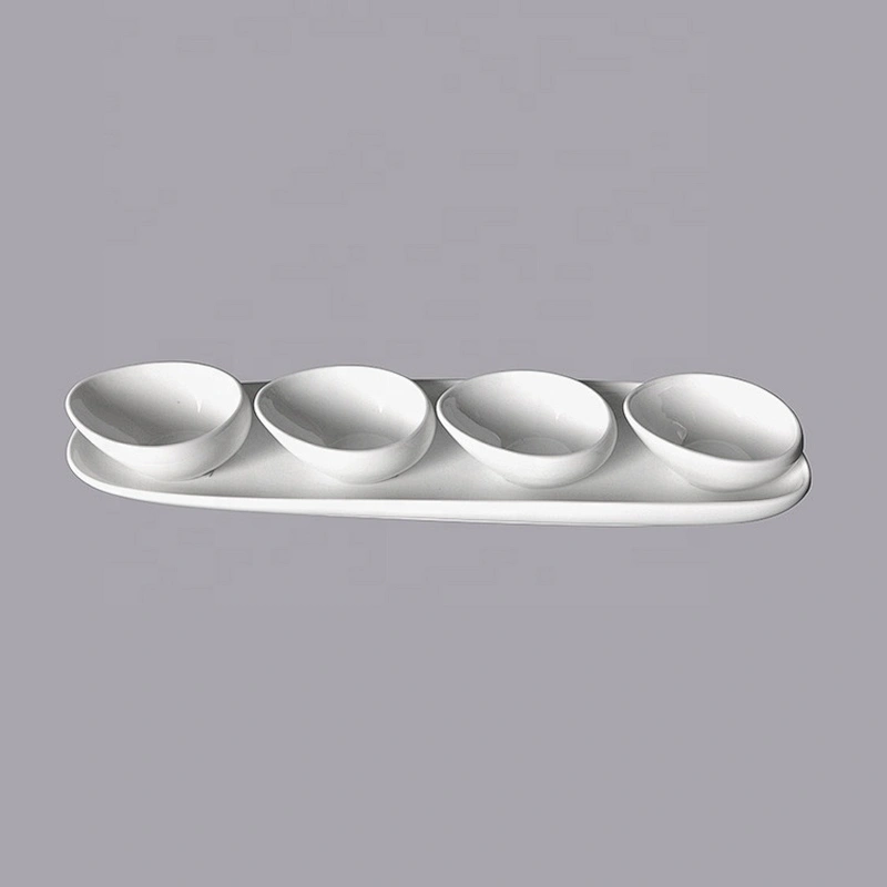 white glazed restaurant long oval ceramic porcelain strip Plate with dessert Snack bowl