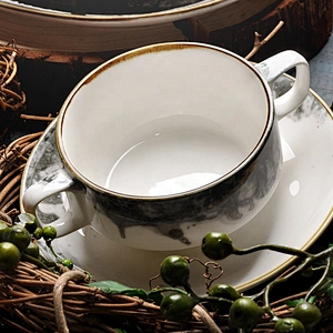 wholesale hotel restaurant new design porcelain soup cup ceramic with two handles
