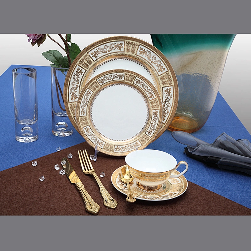 P&T Royal Ware wholesale round embossed wedding ceramic gold charger plate