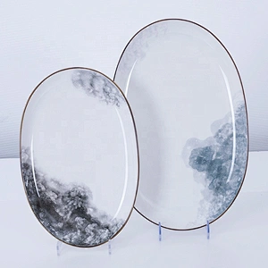 wholesale luxury modern oval hotel restaurant dining food ceramic porcelain serving plate
