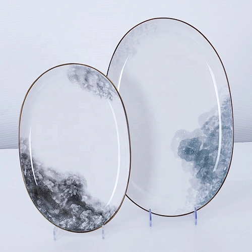 wholesale luxury modern oval hotel restaurant dining food ceramic porcelain serving plate