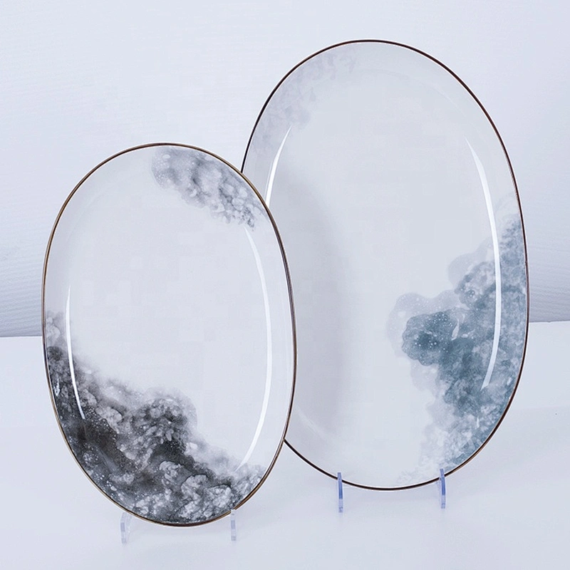wholesale luxury modern oval hotel restaurant dining food ceramic porcelain serving plate