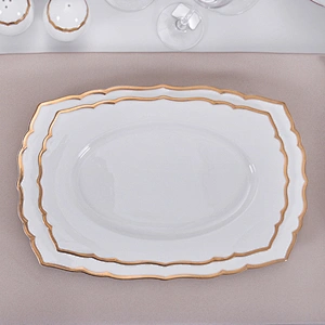 Hotel Luxury Ceramic Tableware Bone China with Gold Rim Fish Plate,Rectangular Plate for Dishes Plates Ceramic Wedding
