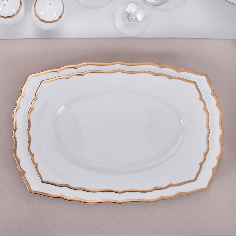 Hotel Luxury Ceramic Tableware Bone China with Gold Rim Fish Plate,Rectangular Plate for Dishes Plates Ceramic Wedding