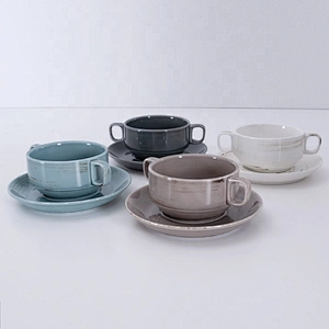 wholesale retro 260ml porcelain star hotel restaurant soup bowl with handle