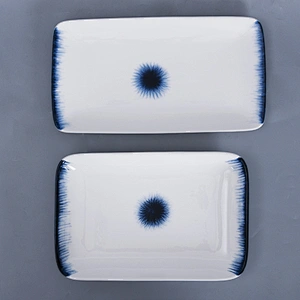 Manufacturer White Blue Japanese Restaurant Porcelain Ceramic Rectangular Plate