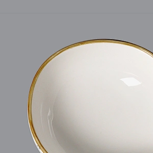Wholesale high quality hotel/restaurant glazed yellow gold rim ceramic porcelain bowl