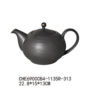 Hot Selling Ceramic Coffee Pots, Matt Black with Gold rim Restaurant Hotel Ceramic Pot
