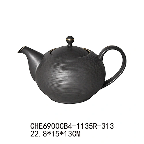 Hot Selling Ceramic Coffee Pots, Matt Black with Gold rim Restaurant Hotel Ceramic Pot
