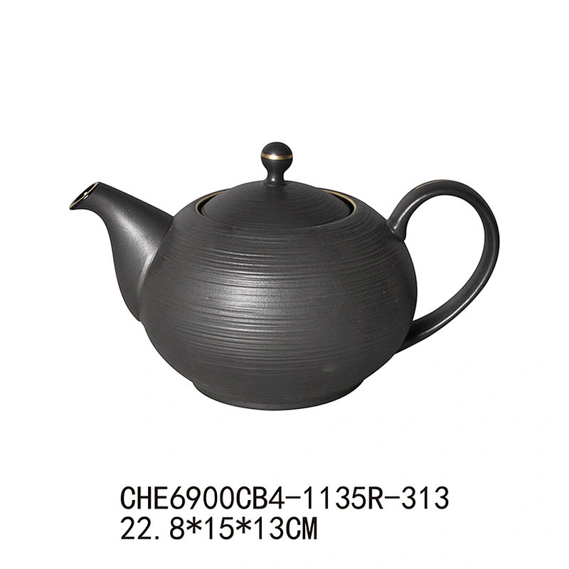 Hot Selling Ceramic Coffee Pots, Matt Black with Gold rim Restaurant Hotel Ceramic Pot