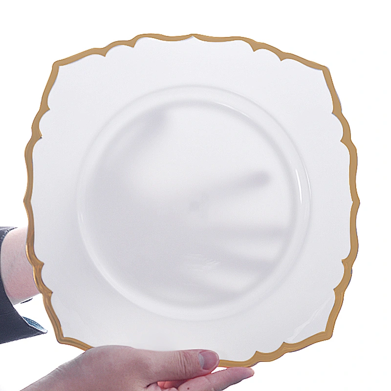 PITO Famous Brand Handmade Restaurant Dinner Plate,Ceramic Bone China Gold Rim Square Dessert Plate