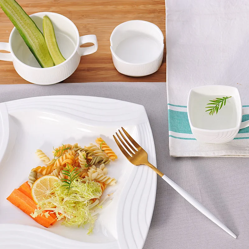 Supplier White Restaurant Bone China Square Plates for Cake Salad Fruit
