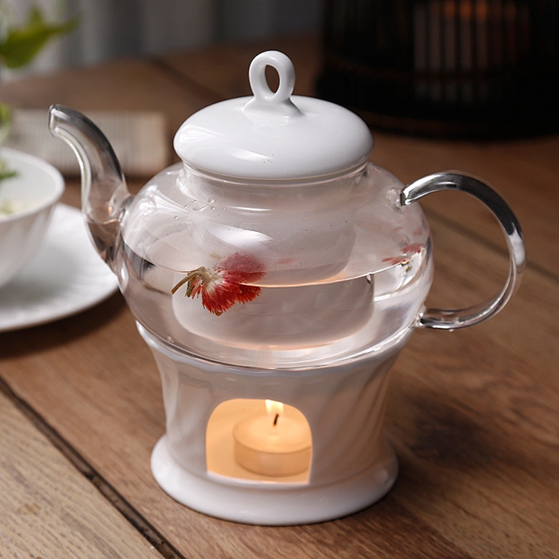Heat Resistant Bone China Warmer Green Flower Glass Teapot Set