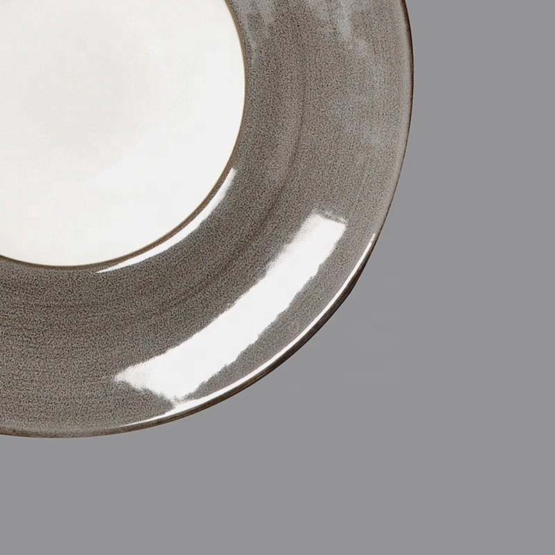 white and grey glazed ceramic deep restaurant porcelain round soup plate