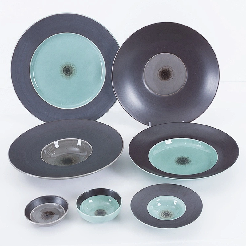 P&T Chaozhou Manufacturer Wholesale Porcelain Plates Black Soup Plate With Lid for Hotel