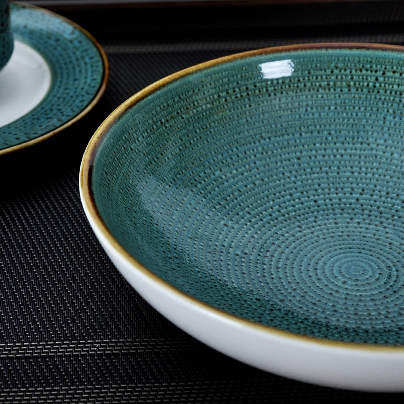 Smooth Glaze Table Top Tableware, China Hotel Under Glaze Blue Ceramic Plate Soup Plate