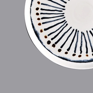 Wholesale manufacturer Straight Sided Glazed round Nordic white blue porcelain ceramic meat steak dinner plate