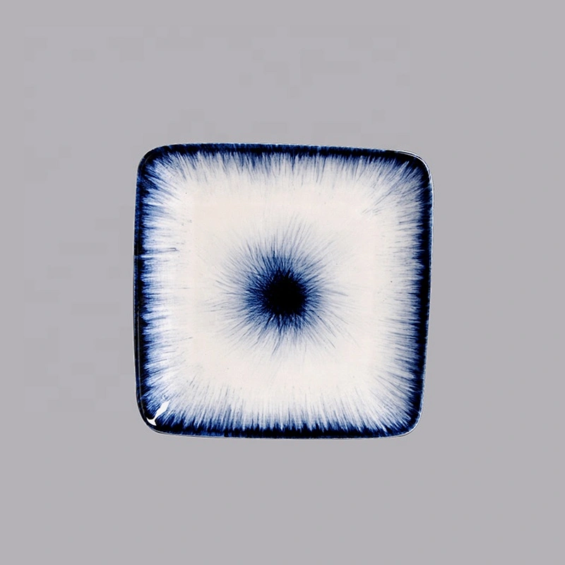 wholesale cheap restaurant hotel porcelain white blue square dinner plates