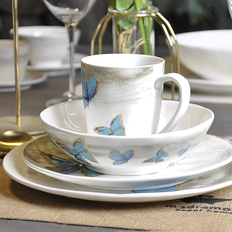 freeform butterfly pattern hotel catering restaurant drinkware ceramic coffee water milk mug