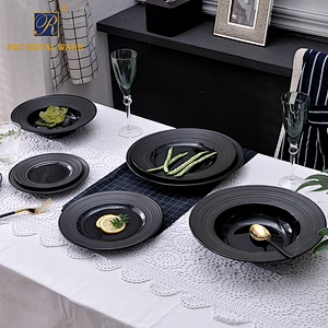 Hotel Black Color Plates Good Quality Porcelain Matt Black Dinnerware Hot Sale UAE Tableware Restaurant Crokery Plates
