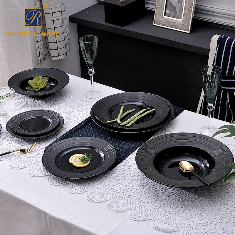 Hotel Black Color Plates Good Quality Porcelain Matt Black Dinnerware Hot Sale UAE Tableware Restaurant Crokery Plates