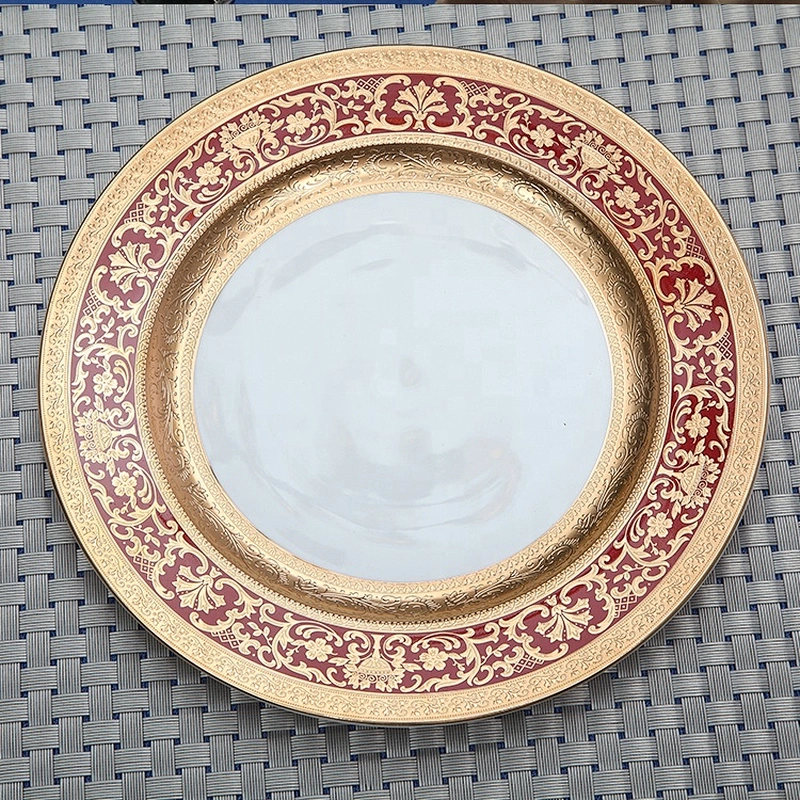 P&T Royal Ware luxury white round ceramic fruit dish rose gold wedding dessert plates with gold rim
