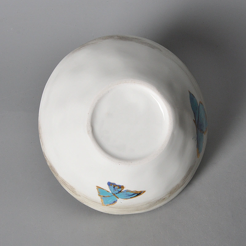 factory elegant white butterfly pattern restaurant ceramic noodle soup salad fruit bowl