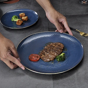 Mid east style senior deep blue bone China dishes, ceramic restaurant plates luxury plates16