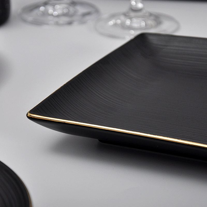 Restaurant Porcelain Matte Catering Luxury Black Rectangle Serving Plate