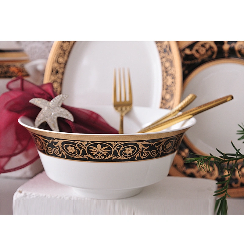 P&T Royal Ware Beautiful Bone China Embossed Golden Rim Dinner Set