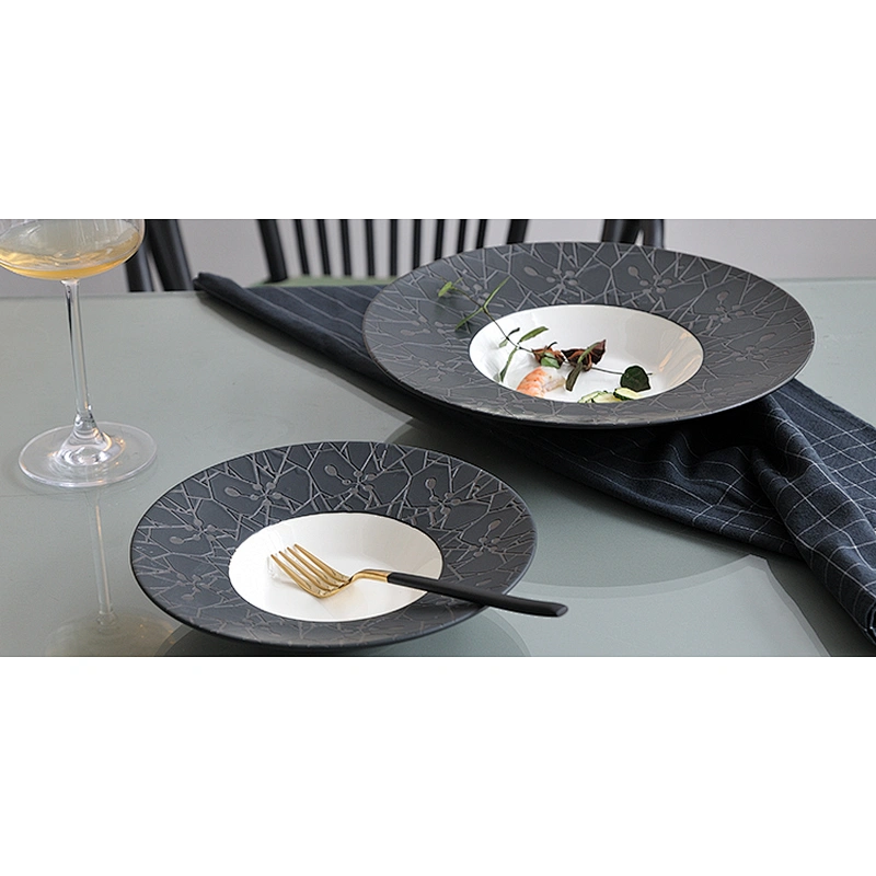 High quality black bottom white line pasta dish ceramic plate