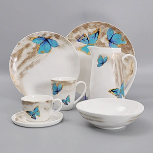 colorful butterfly pattern hotel serving platter restaurant porcelain ceramic oval plate