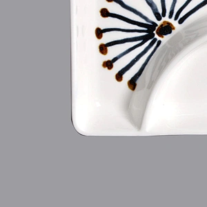 wholesale blue glazed 2 compartment square snack divided dinner plates ceramic for 5stars hotel