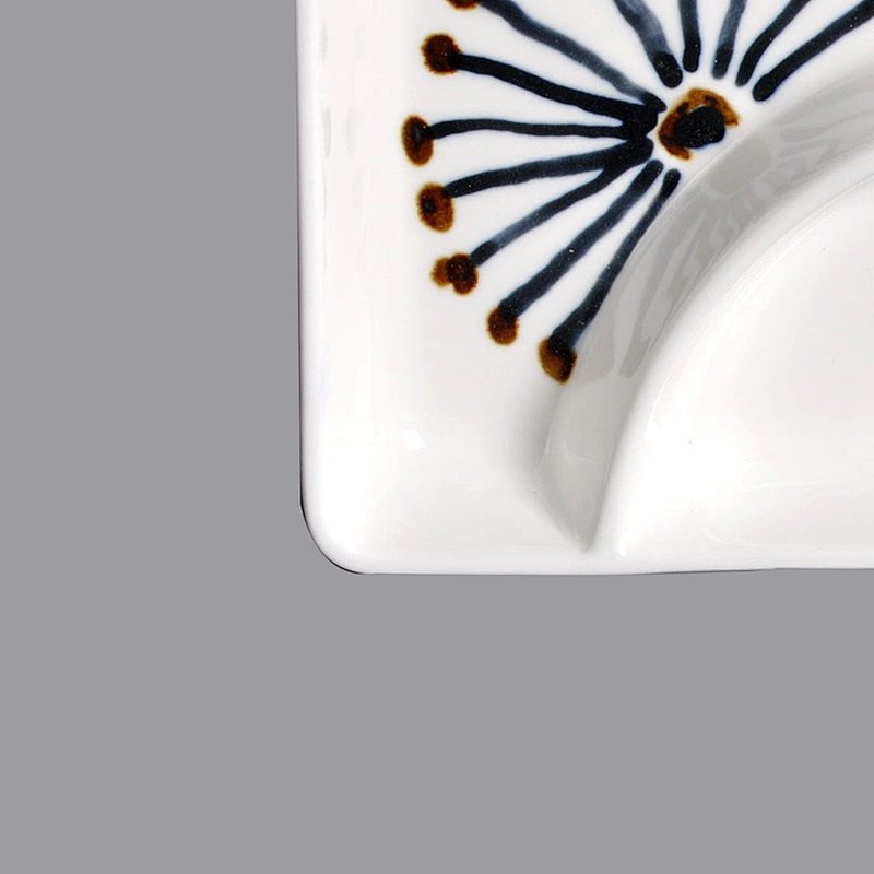 wholesale blue glazed 2 compartment square snack divided dinner plates ceramic for 5stars hotel