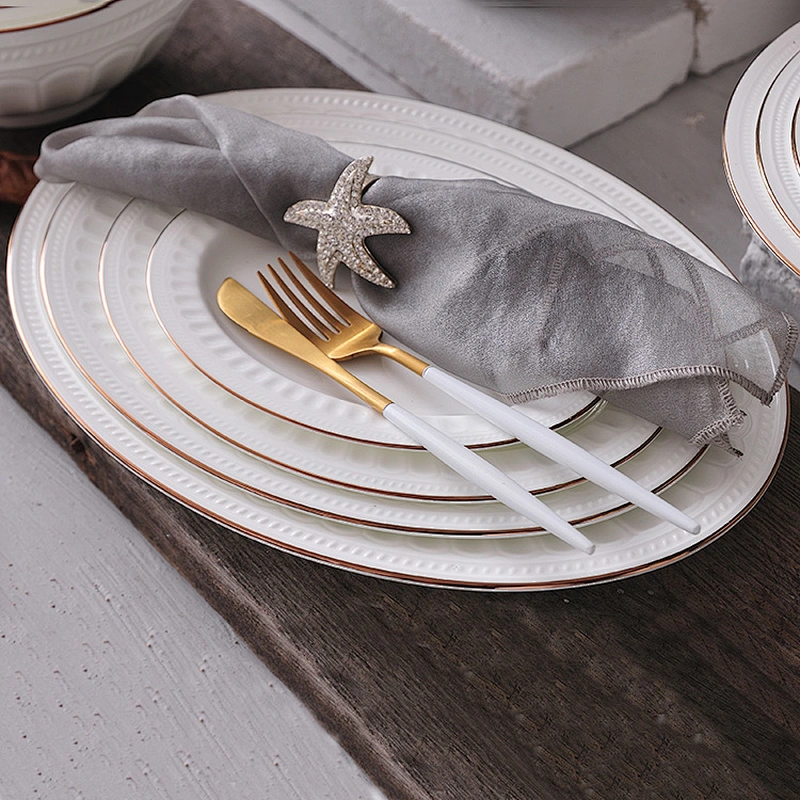 P&T royal ware luxury werstern white gold rim ceramic wedding tableware sets dinner set