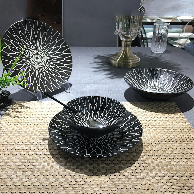 black round porcelain kitchen ceramic dinner plate set dishes dinner plates geometric