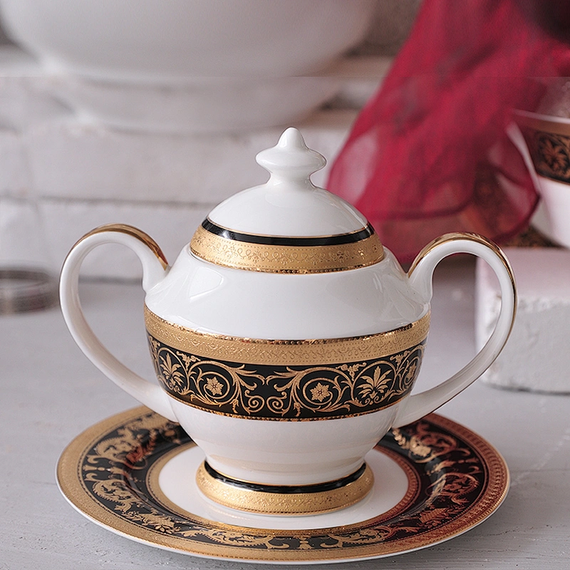 P&T Royal Ware A Grade Dinnerware Hotel Tableware Bone China Decal Plates Embosed Golden Plates Porcelain Hotel Catering Plates